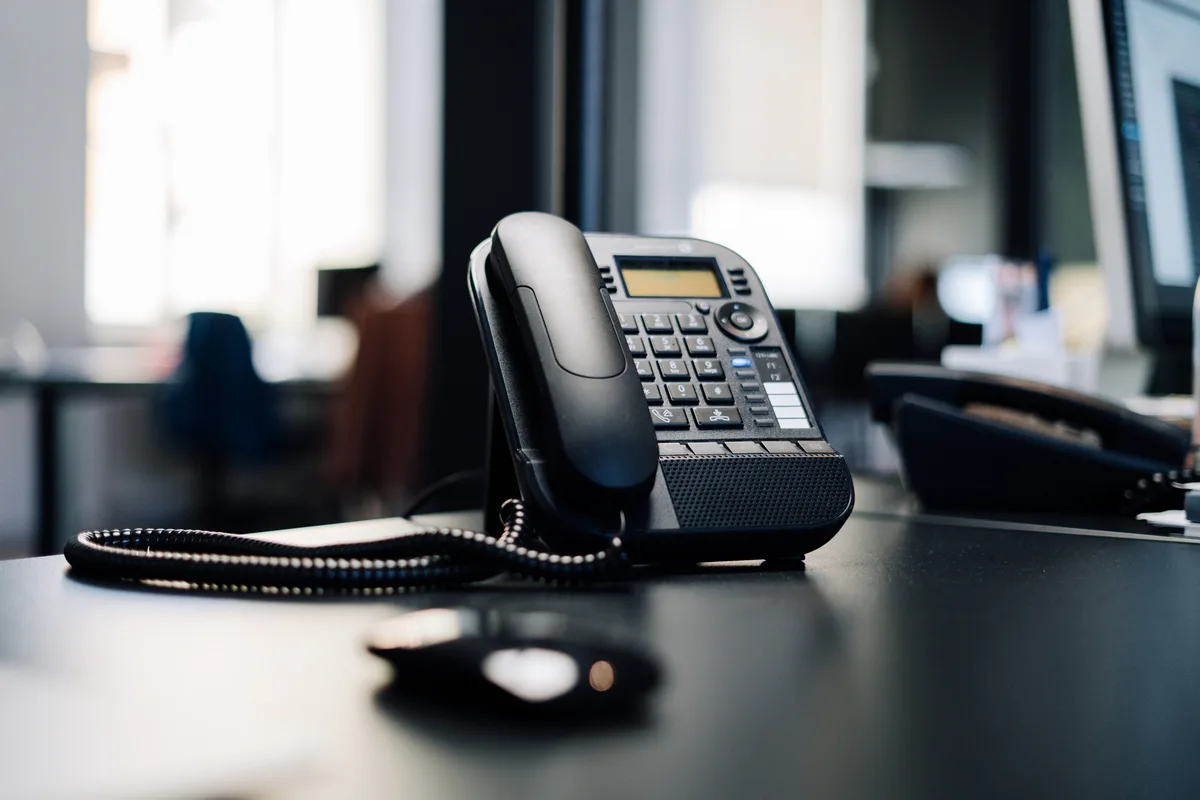 VoIP phone system IP desk phone in an office